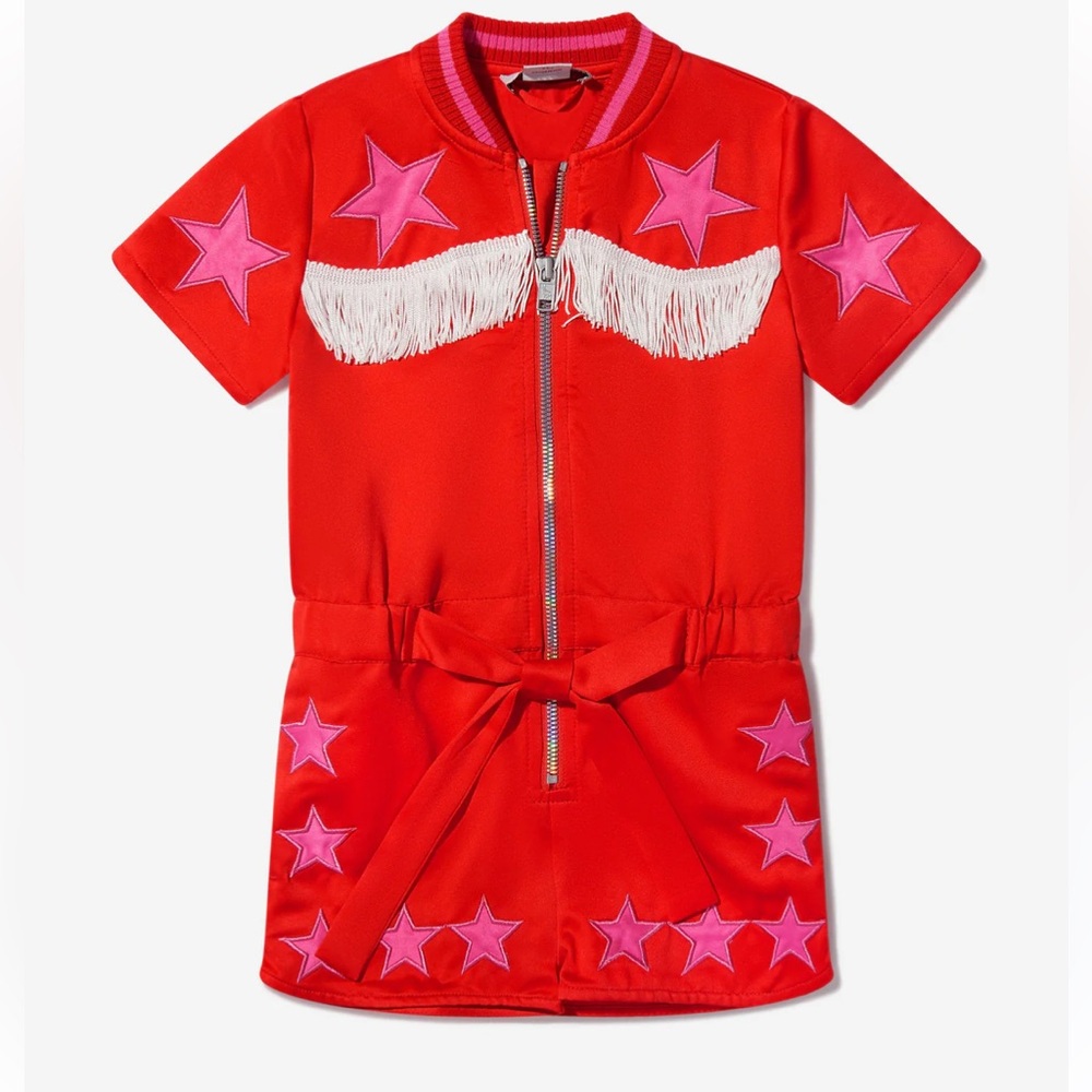 STELLA MCCARTNEY KIDS
Girls Cotton Satin Fringed Star Playsuit